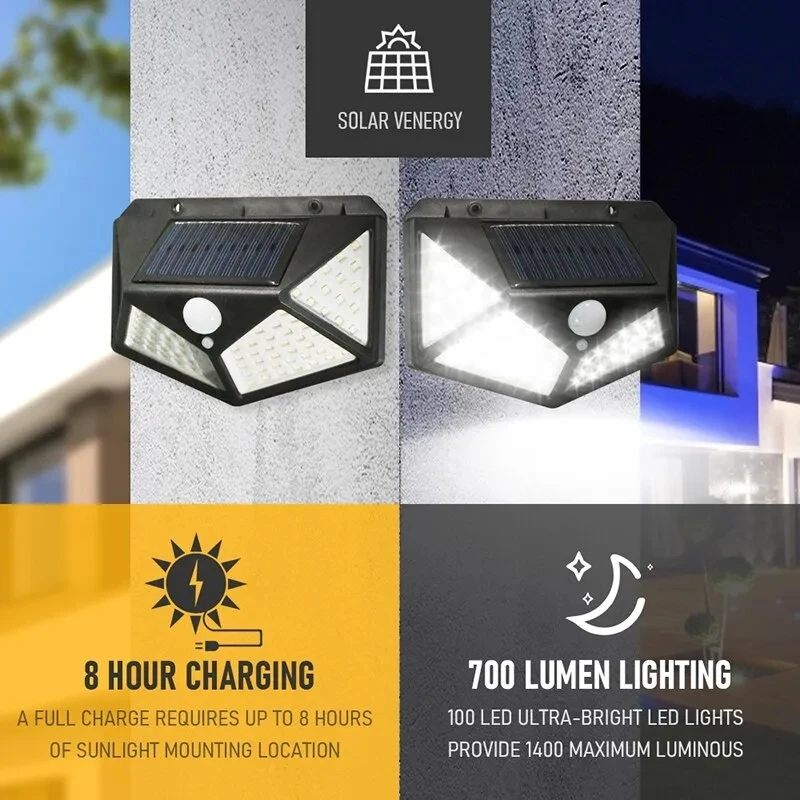 Solar Wall Sconce - Lampada solare multifunzionale da 100 LED